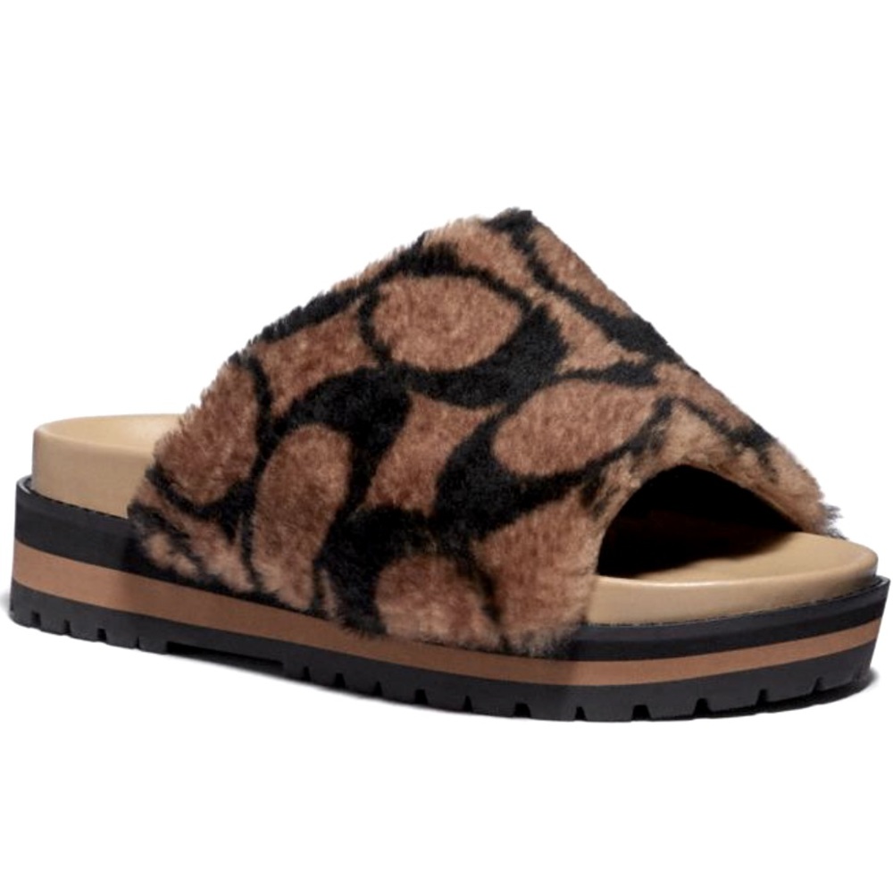 Fuzzy Coach Khloe Slide with coach logo design